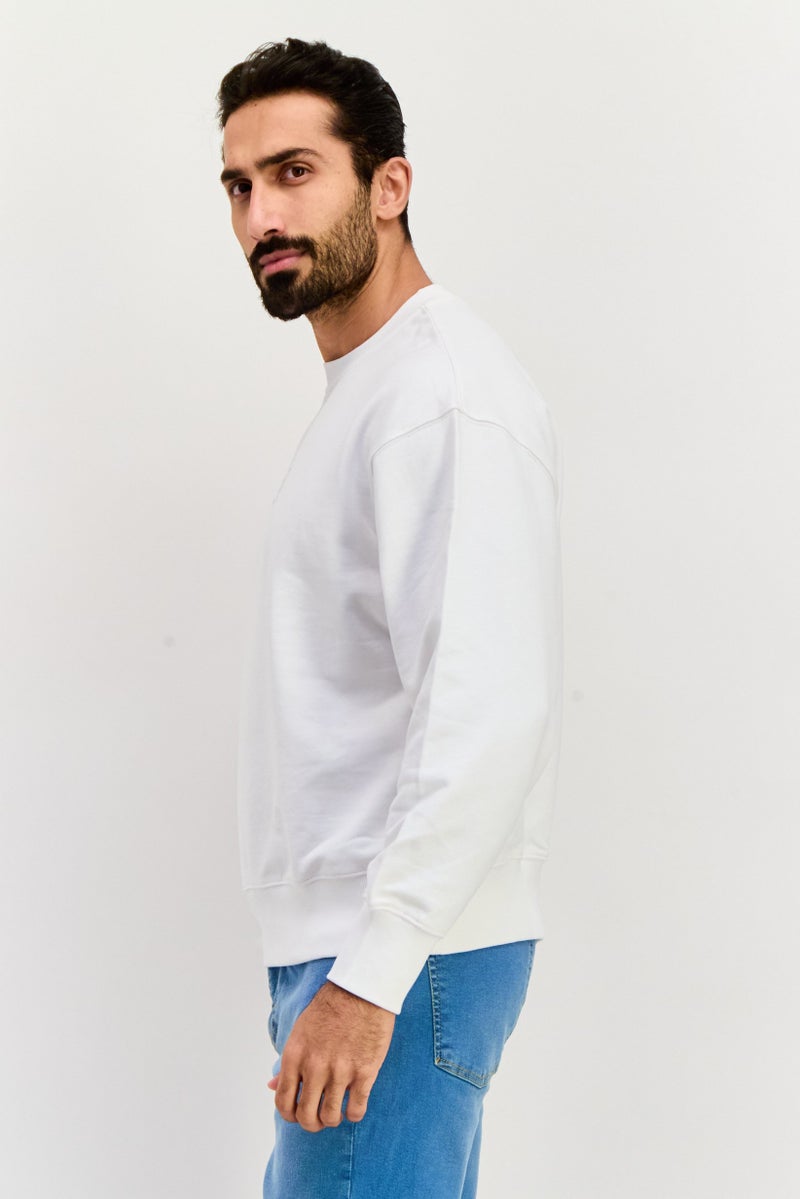 ESPRIT سويت شيرت رجالي بأكمام طويلة وياقة دائرية بشعار العلامة التجارية، أبيض - Image 2